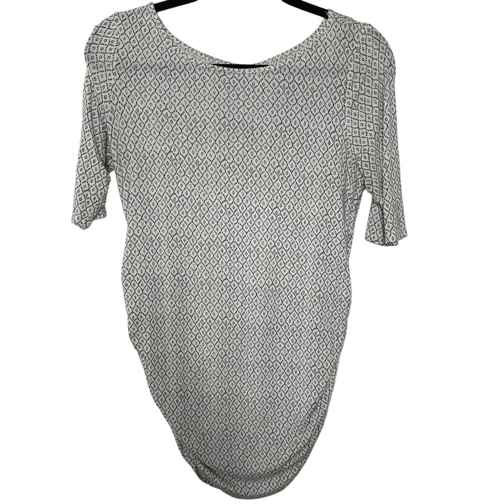 Motherhood Printed Short Sleeve Ruched Side Maternity Top Gray Womens Size Small